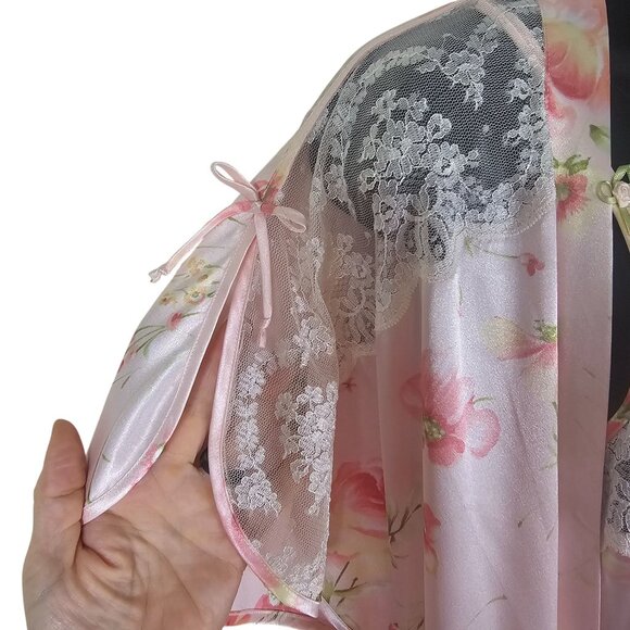 Oscar de la Renta Pink Label Peignoir Set S/M Soft Pink Floral Rosette Detail - Picture 6 of 16